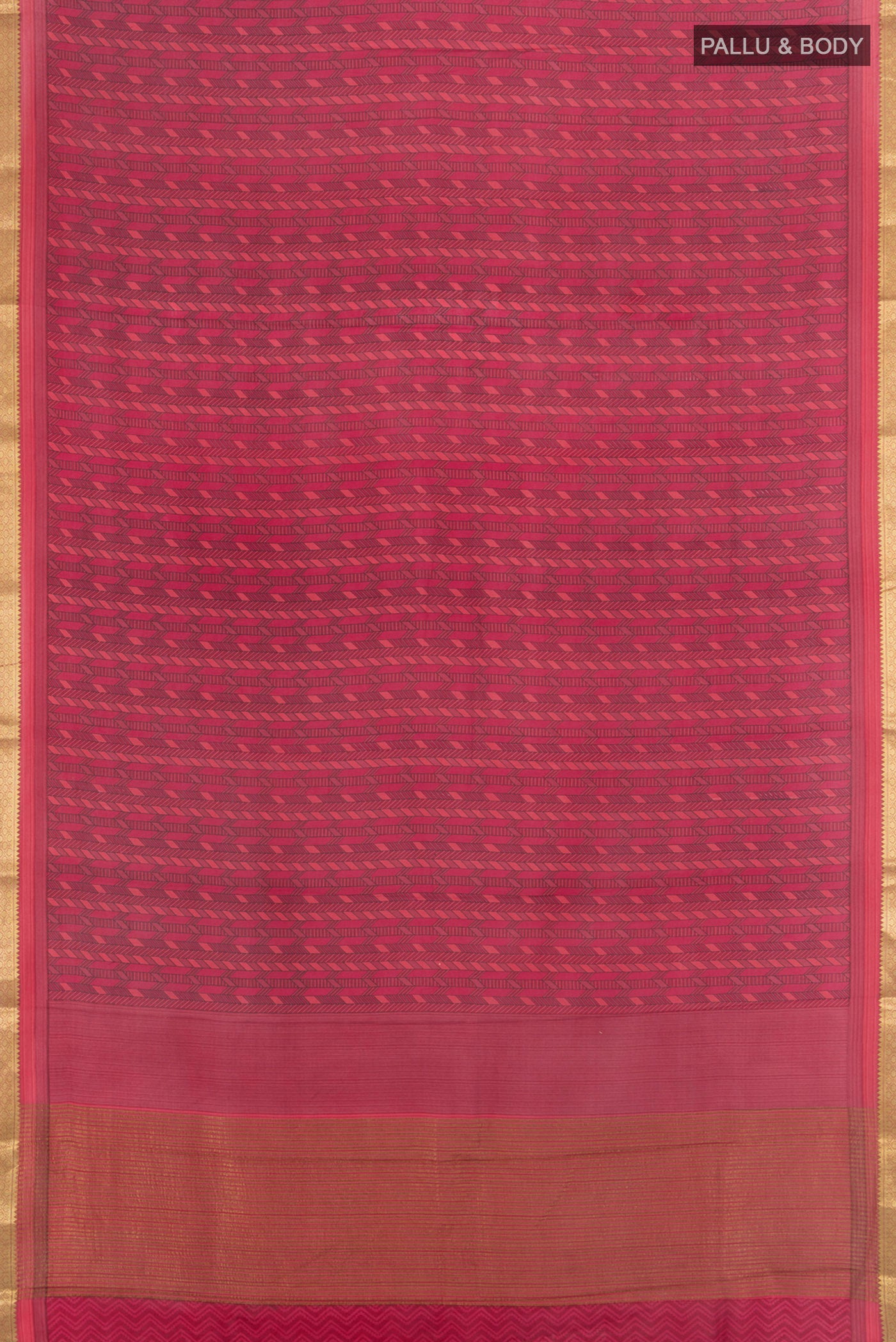 Flat view of Maroon Crepe Saree with Floral Print on the body and Zari Border. 