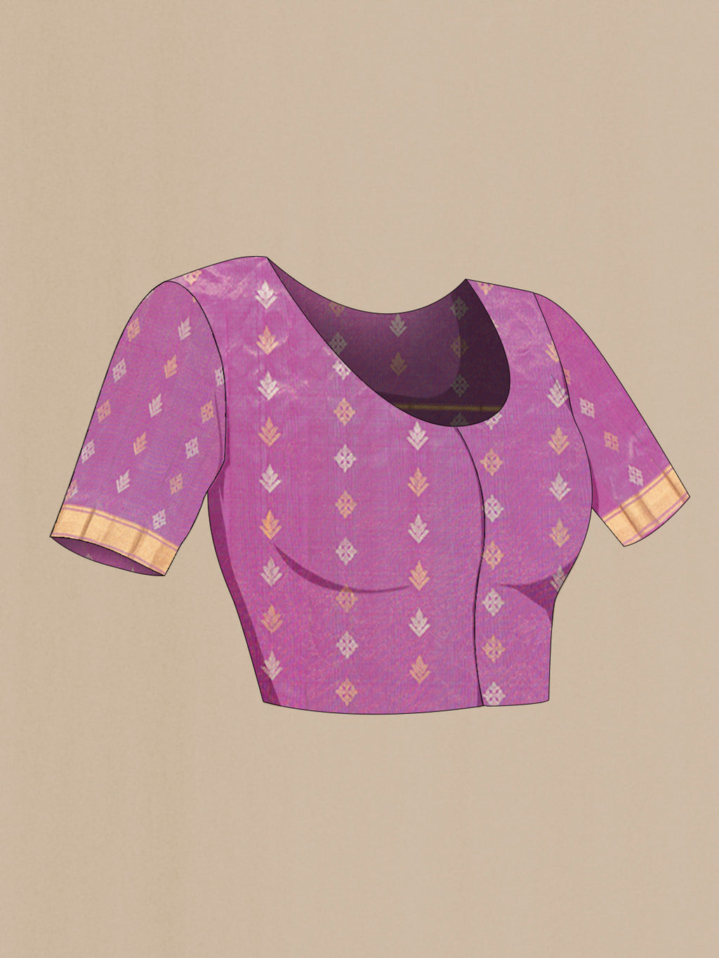Close up image of the blouse of Sky Blue Gadwal Silk Saree with Zari Butta on the body and Zari Border. 