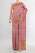 Pure Silk Rose pink Kanchipuram Saree with Plain Body and Zari Border.  displayed on a mannequin