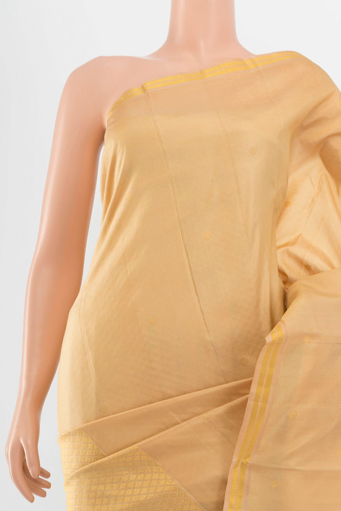 Border image of Pure Silk Pure Zari Cream Kanchipuram Saree with Zari Butta on the body and Silk Border. 