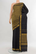 Black Kanjivaram Silk Saree with Half And Half on the body and Zari Border.  displayed on a mannequin
