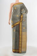 Pure Silk Pure Zari Davys Grey Kanjivaram Saree with Zari Butta on the body and Silk Border.  displayed on a mannequin