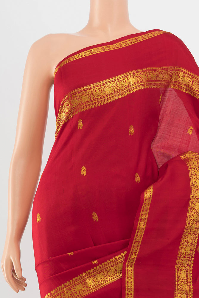 Border image of Red Kanjivaram Silk Saree with Zari Butta on the body and Silk Border. 