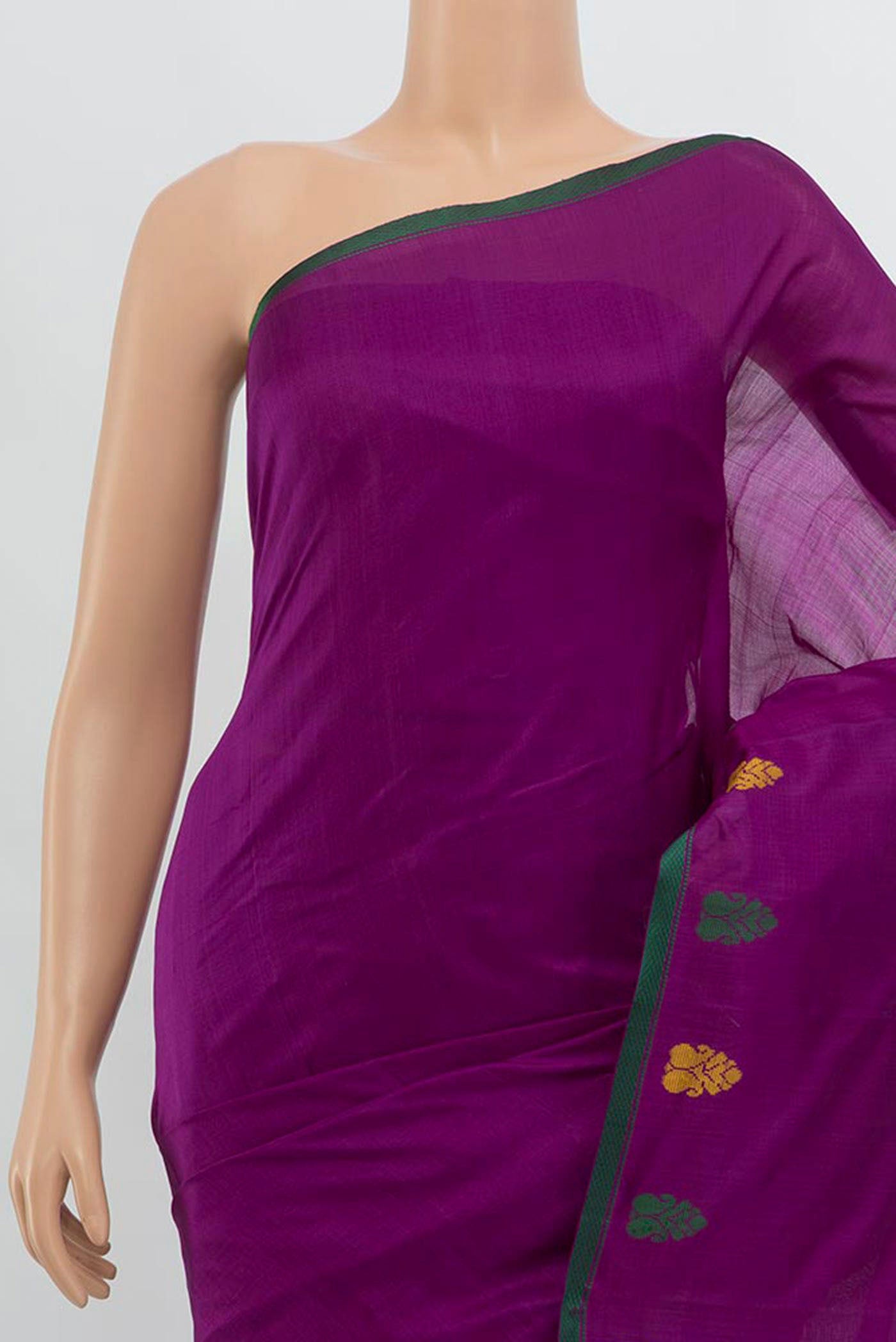 Border image of Violet Kanchipuram Silk Saree with Thread Butta on the body and Thread Border. 