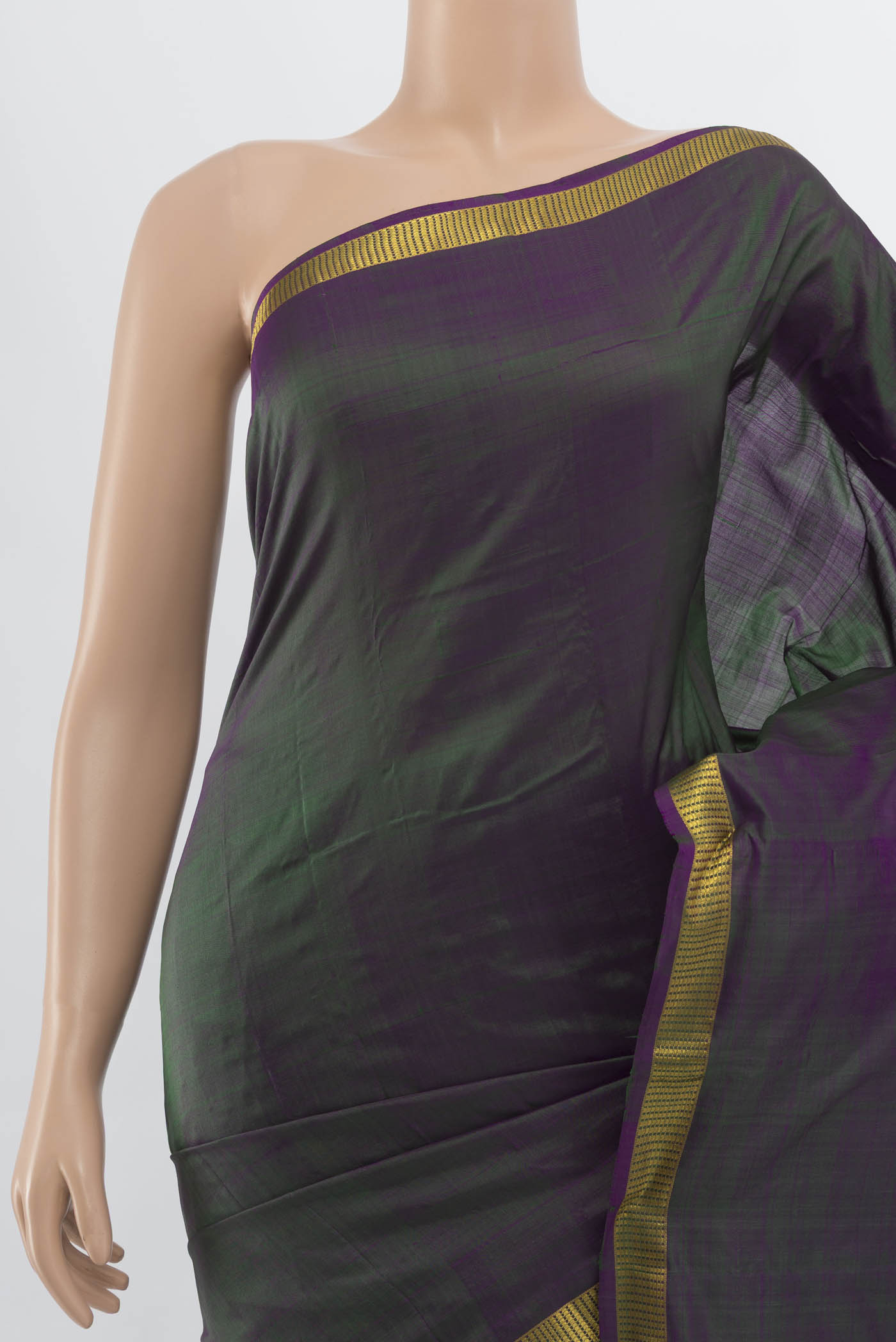 Border image of Peacock Blue Kanchipuram Silk Saree with Zari Butta on the body and Silk Border. 