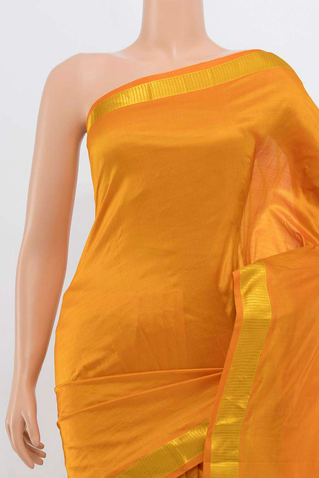 Border image of Orange Kanchipuram Silk Saree with Plain Body and Silk Border