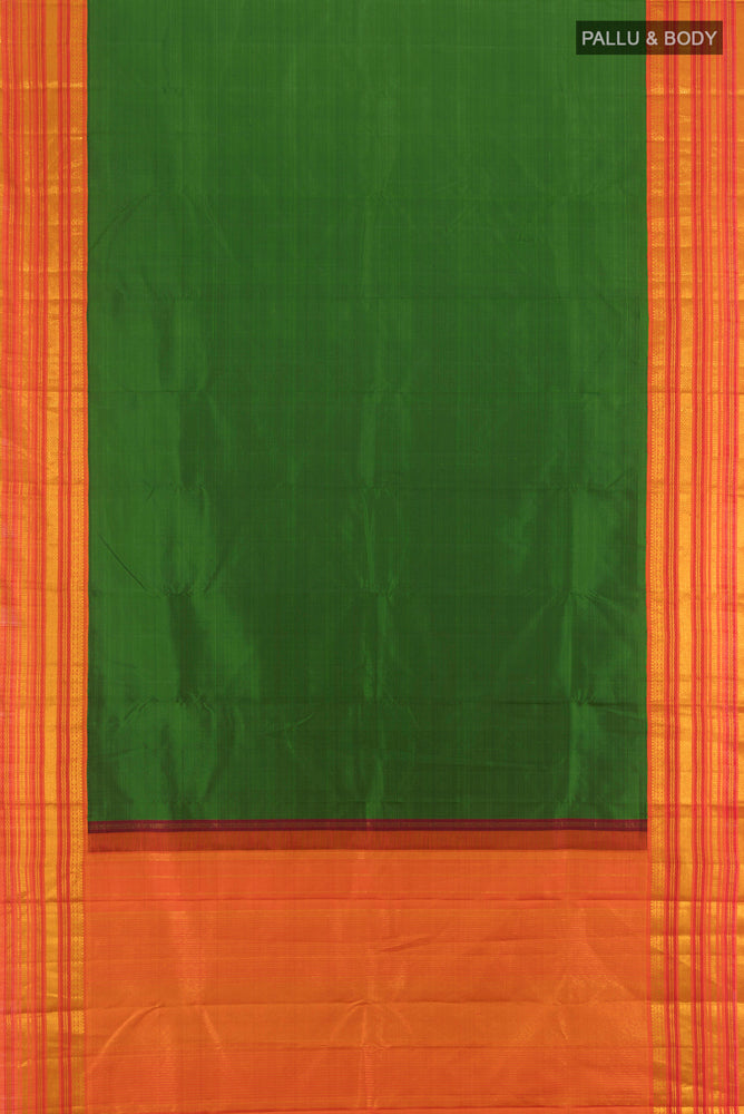 Flat view of Mint Green Kanjivaram Silk Saree with Zari Butta on the body and Silk Border. 