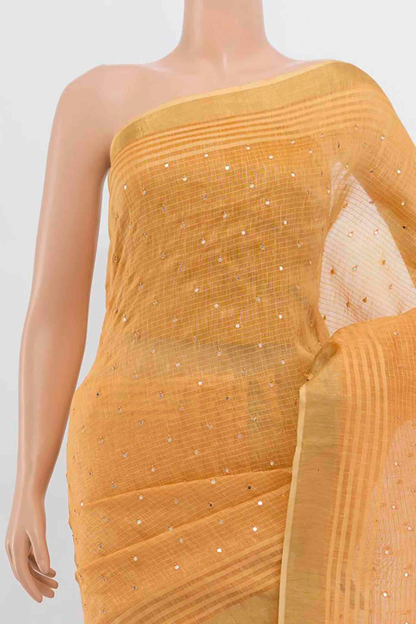 Border image of Brick Orange Kora Cotton Saree with Zari Butta on the body and Silk Border