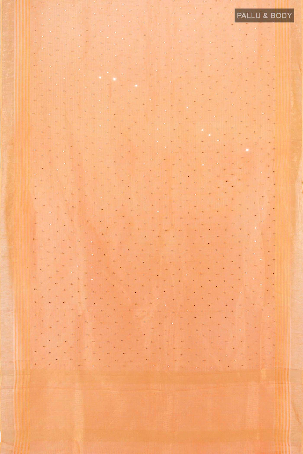 Flat view of Brick Orange Kora Cotton Saree with Zari Butta on the body and Silk Border