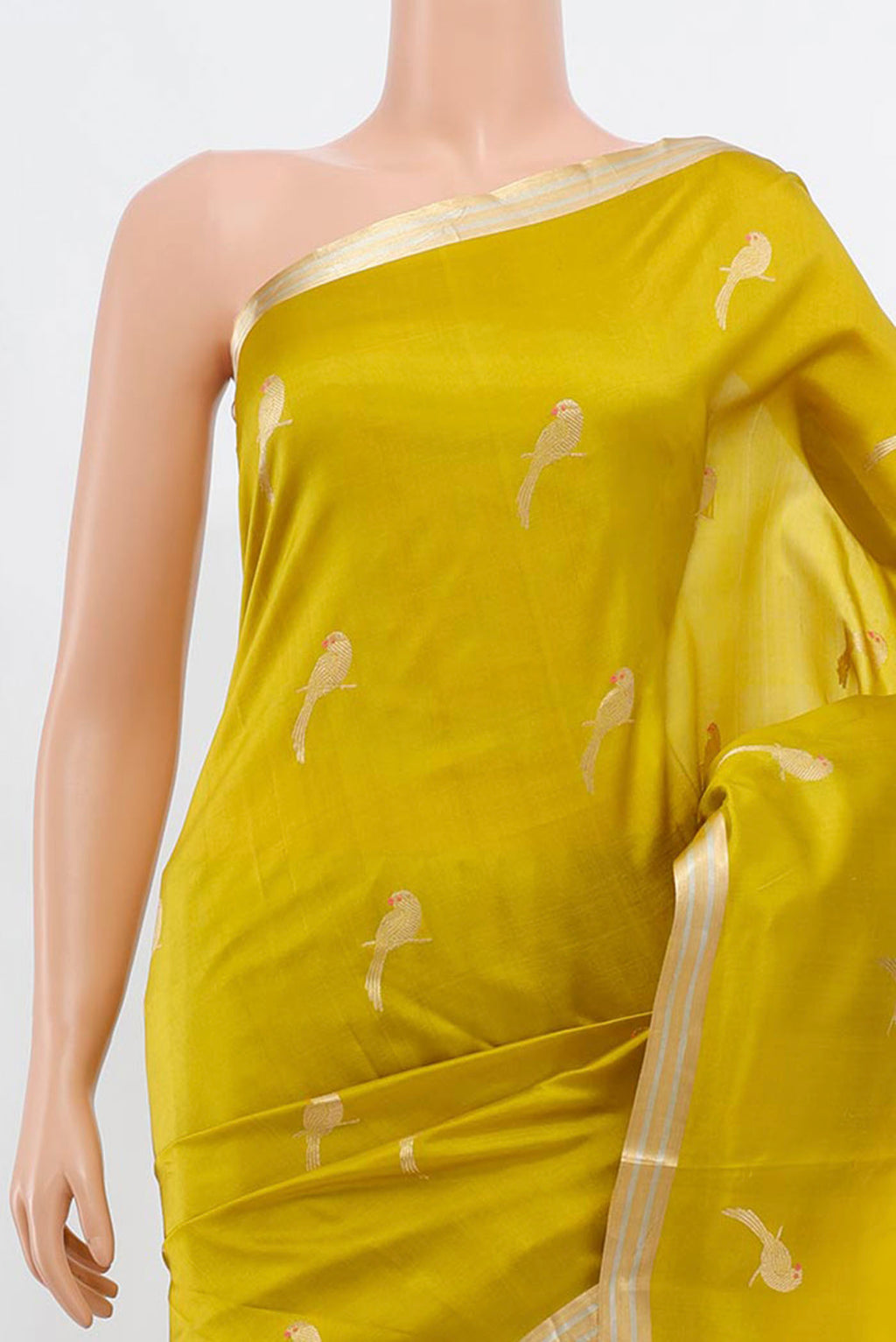 Border image of Pista Green Banarasi Katan Silk Saree with Zari Butta on the body and Silk Border. 