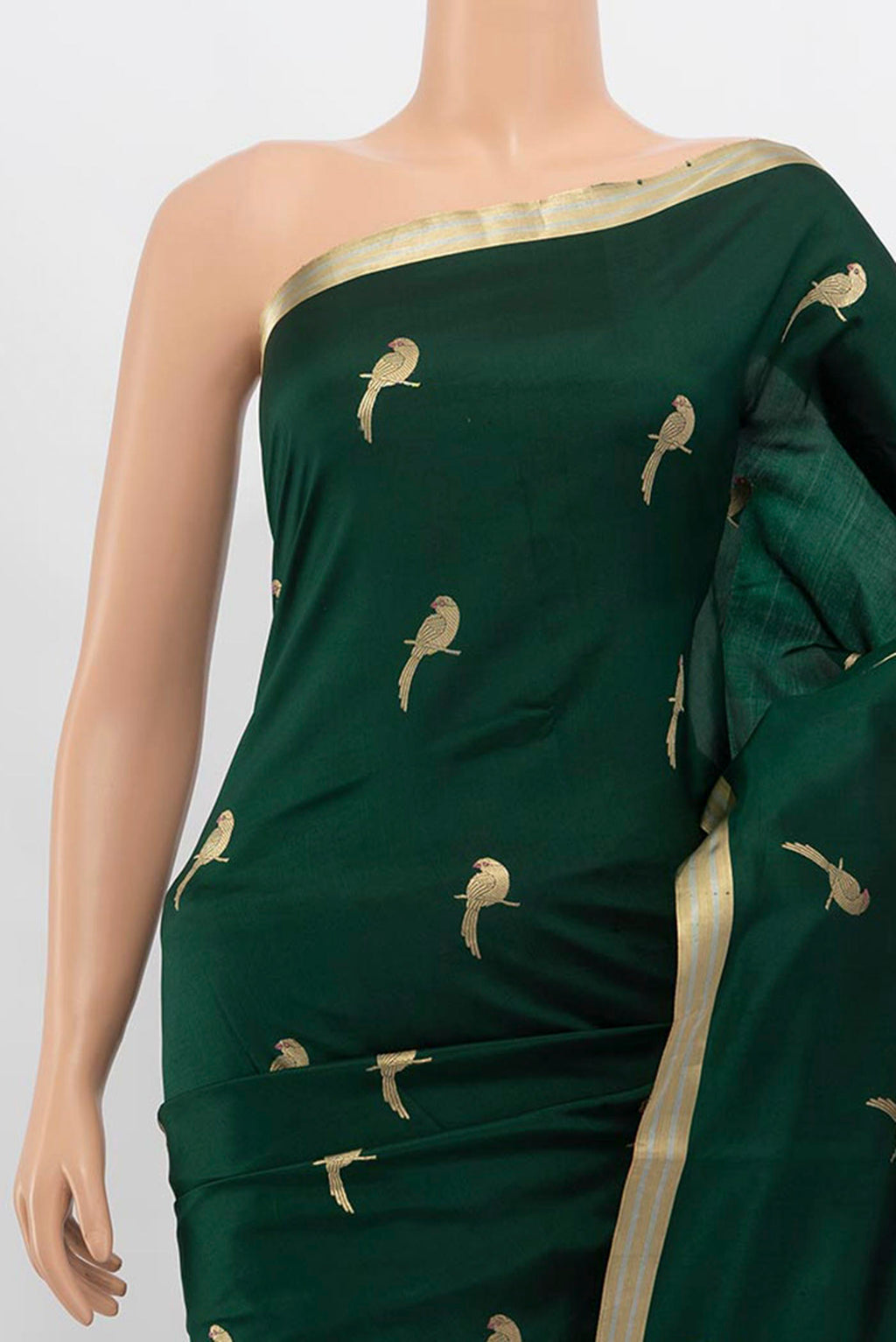 Border image of Bottle Green Banarasi Katan Silk Saree with Zari Butta on the body and Silk Border. 