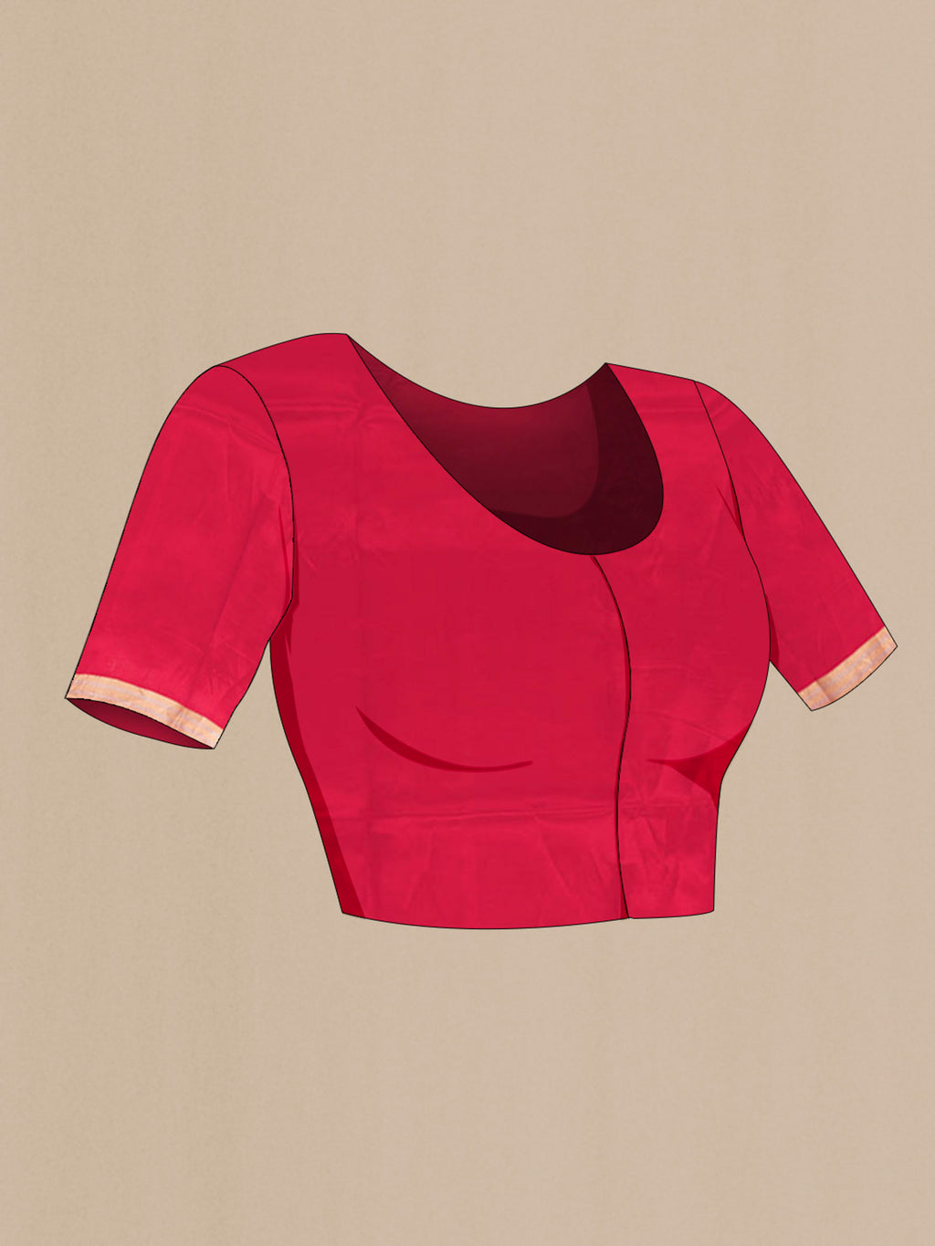 Close up image of the blouse of Red Banarasi Katan Silk Saree with Zari Butta on the body and Silk Border. 