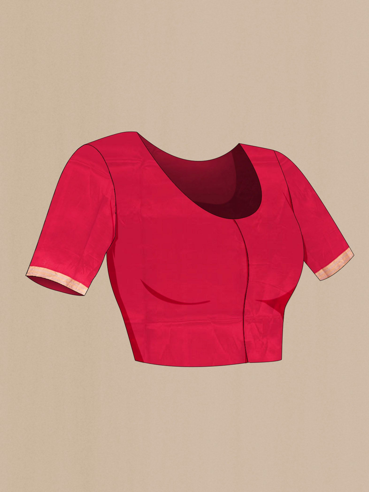 Close up image of the blouse of Red Banarasi Katan Silk Saree with Zari Butta on the body and Silk Border. 