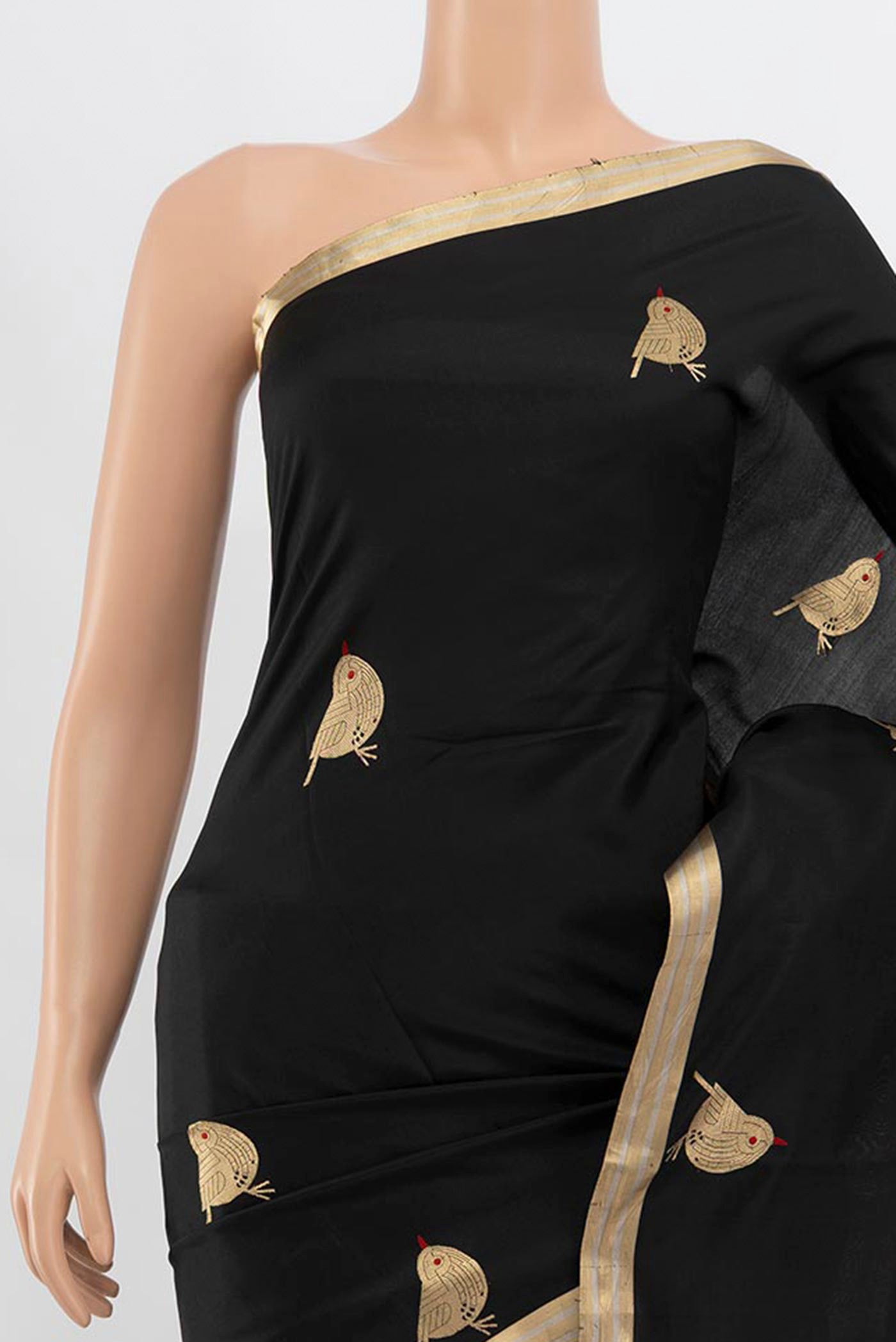 Border image of Black Banarasi Katan Silk Saree with Zari Butta on the body and Silk Border. 