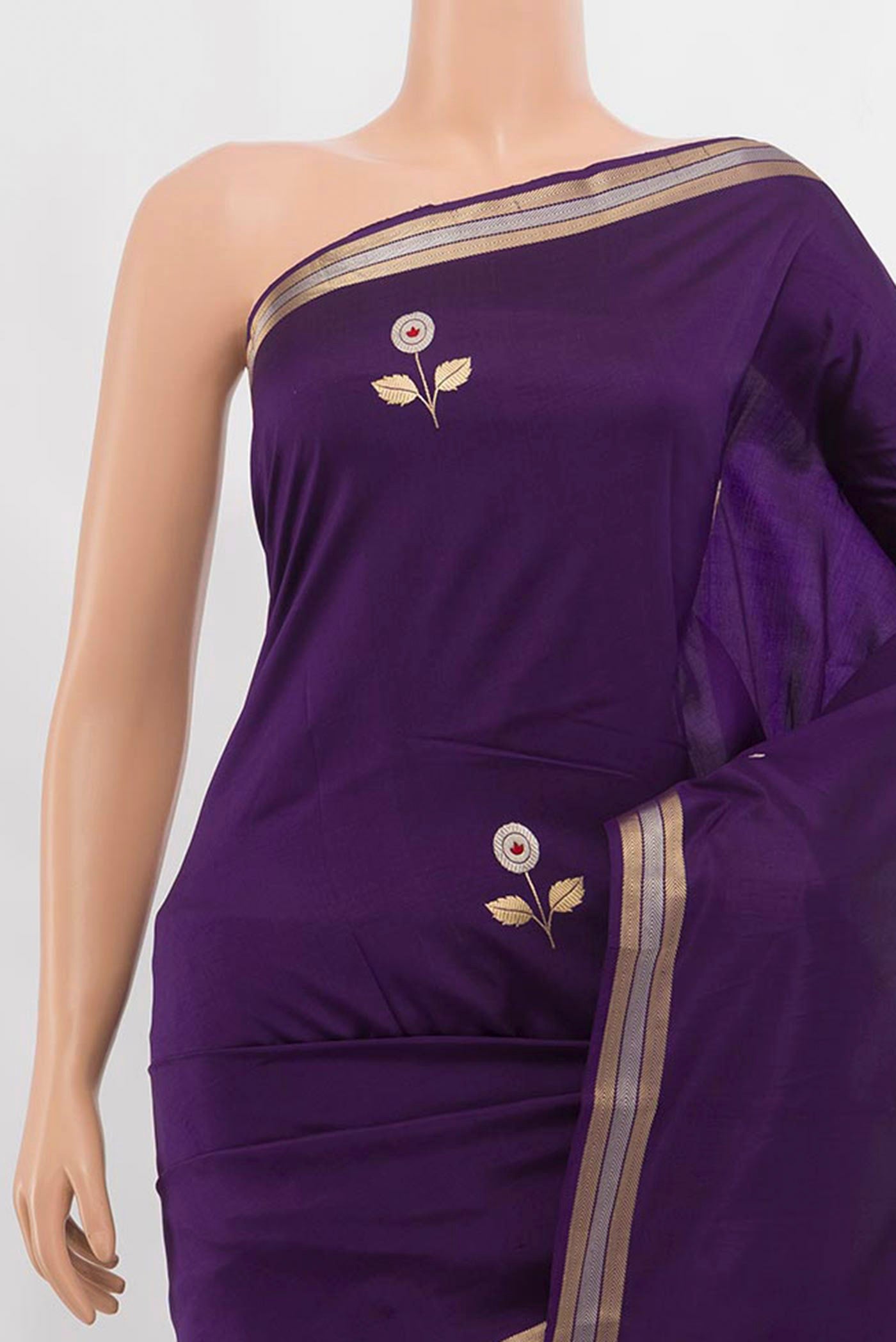 Border image of Violet Banarasi Katan Silk Saree with Zari Butta on the body and Silk Border. 