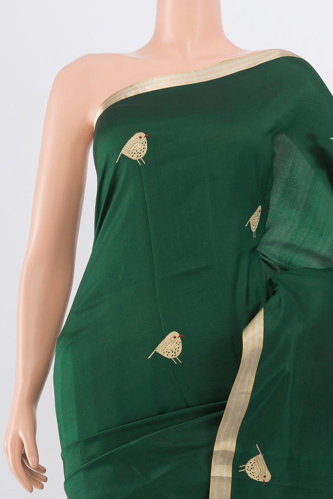 Border image of Bottle Green Banarasi Katan Silk Saree with Zari Butta on the body and Silk Border. 