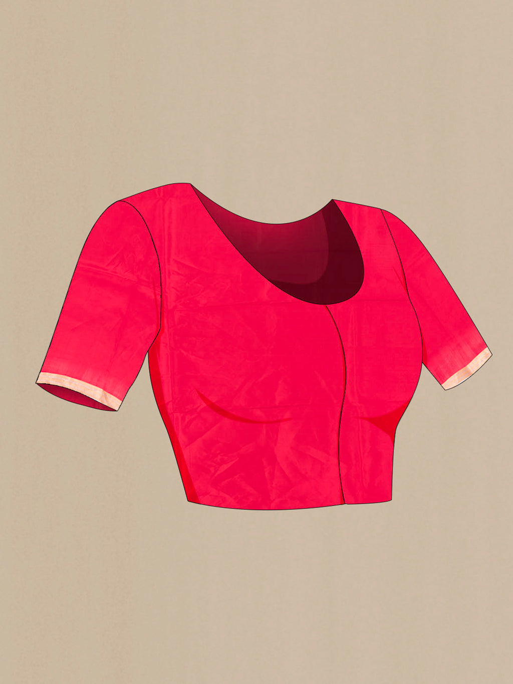 Close up image of the blouse of Red Banarasi Katan Silk Saree with Zari Butta on the body and Silk Border. 