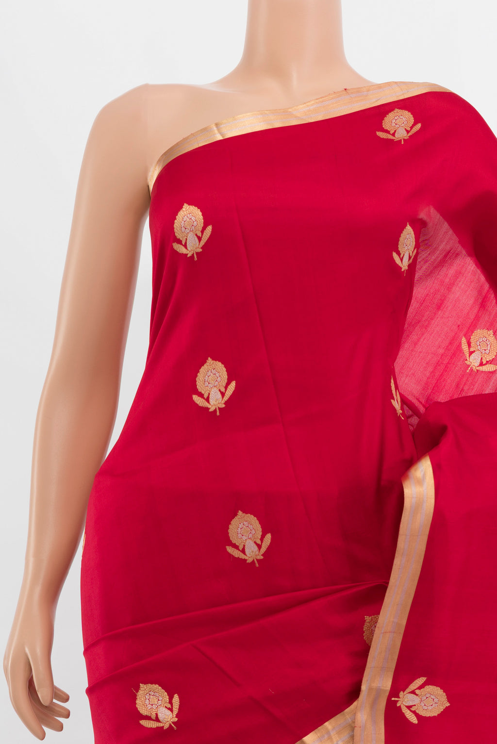 Border image of Red Banarasi Katan Silk Saree with Zari Butta on the body and Silk Border. 