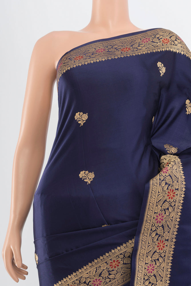 Border image of Pure Silk Pure Zari Navy Blue Banarasi Katan Saree with Zari Butta on the body and Silk Border. 