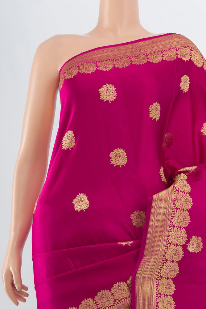 Border image of Pure Silk Pure Zari Dark Pink Banarasi Katan Saree with Zari Butta on the body and Silk Border. 