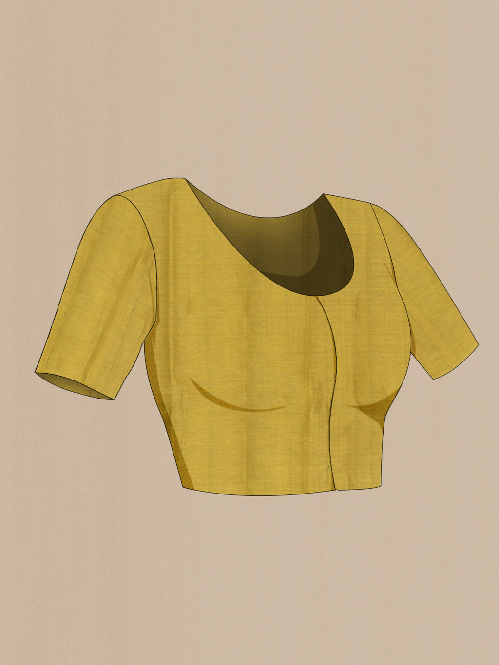 Close up image of the blouse of Golden Tussar Silk Saree with Zari Butta on the body and Zari Border. 