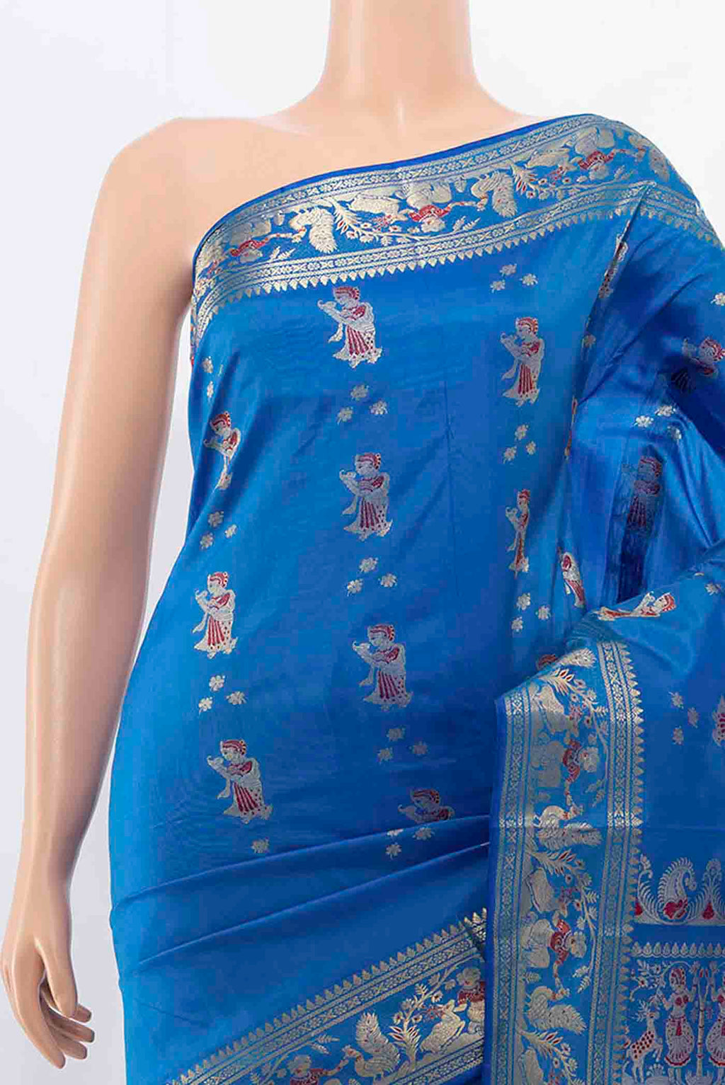 Border image of Royal Blue Baluchari Silk Saree with Zari And Thread Butta on the body and Zari Border