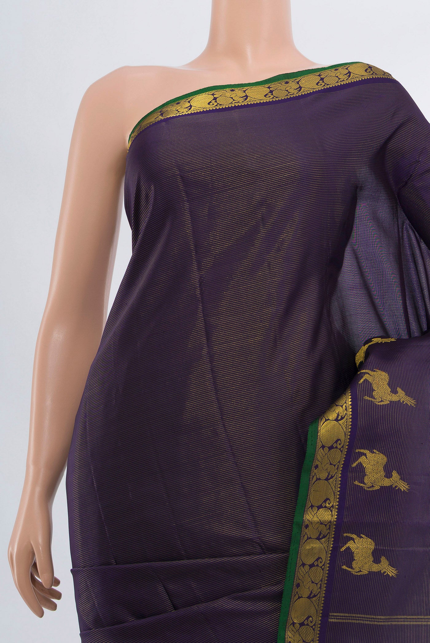 Border image of Pure Silk Pure Zari Navy Blue Kanjivaram Saree with Zari Butta on the body and Silk Border. 