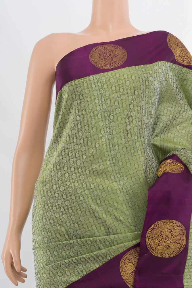Border image of Light Green Kanjivaram Silk Saree with Zari Butta on the body and Fancy Border. 