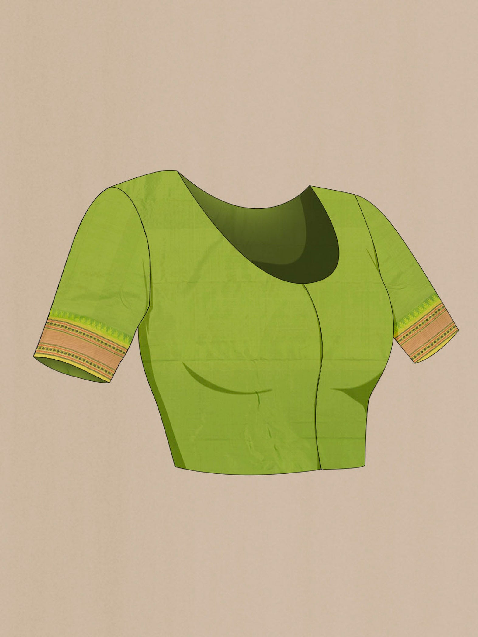 Close up image of the blouse of Yellow Bangalore Silk - kadyal Saree with Plain Body and Silk Border. 