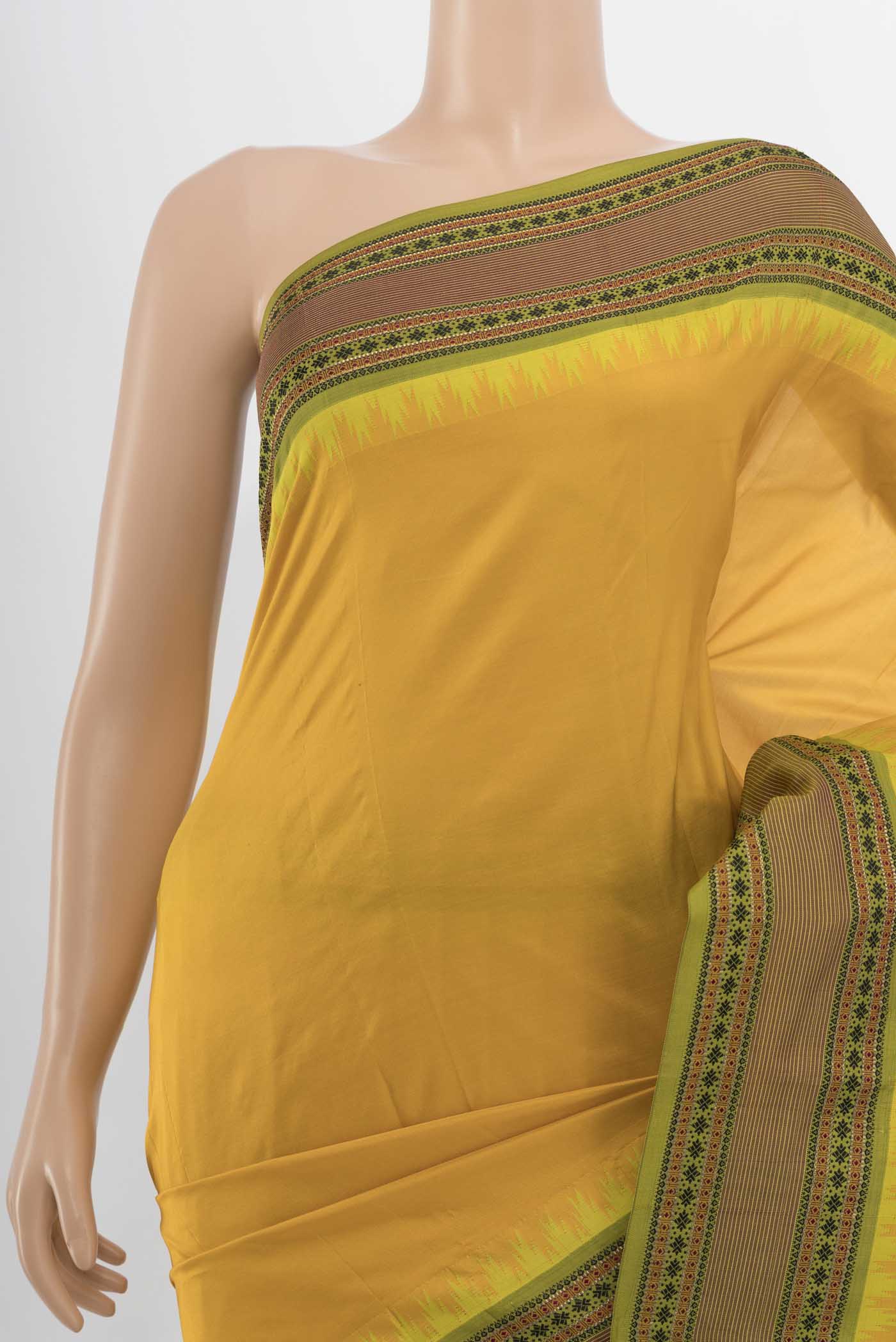 Border image of Yellow Bangalore Silk - kadyal Saree with Plain Body and Silk Border. 