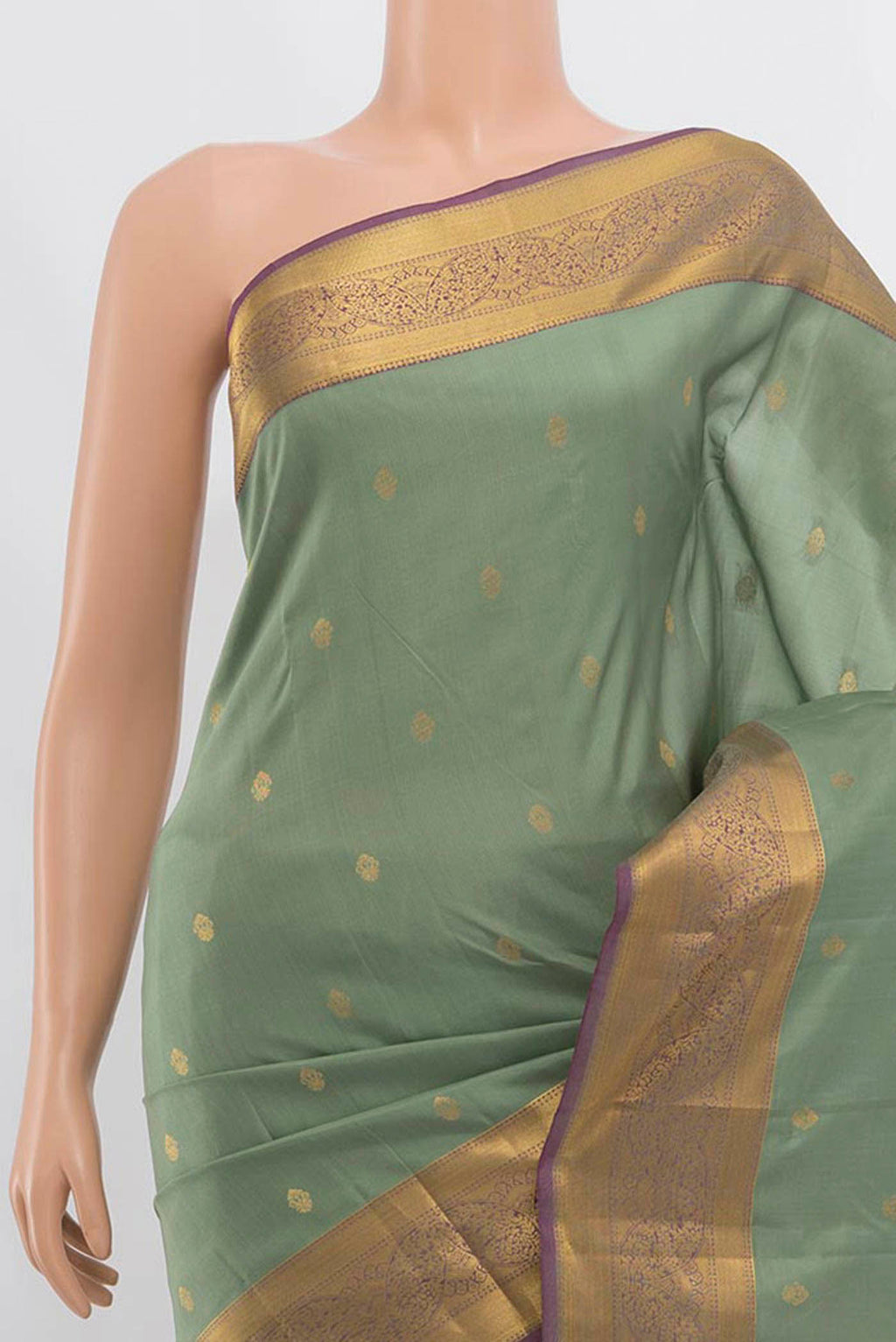 Border image of Pista Green Kanchipuram Silk Saree with Zari Butta on the body and Silk Border. 