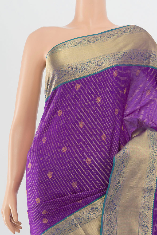 Border image of Violet Kanchipuram Silk Saree with Zari Butta on the body and Silk Border. 