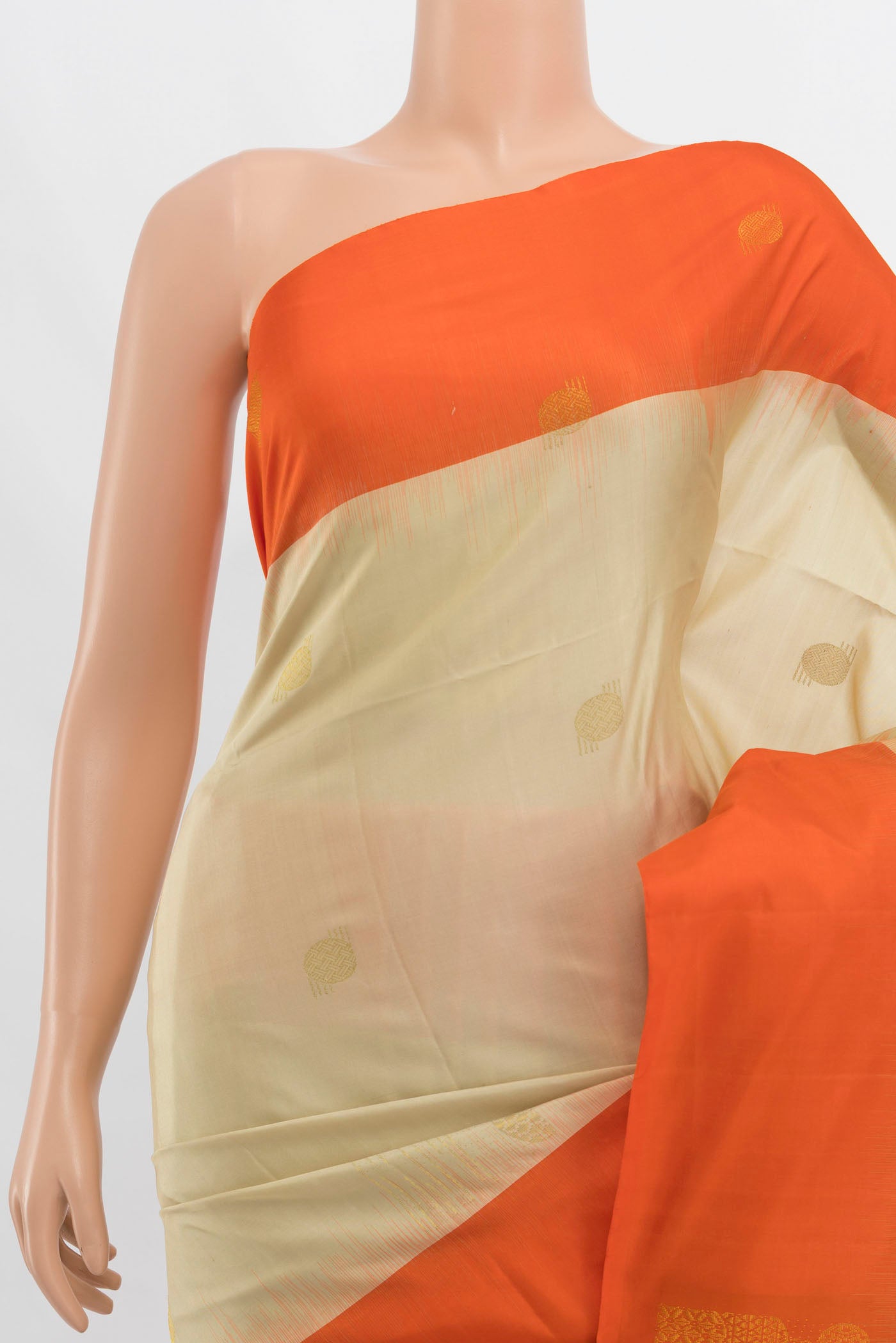 Border image of Cream Soft Silk Saree with Zari Butta on the body and Zari Border. 