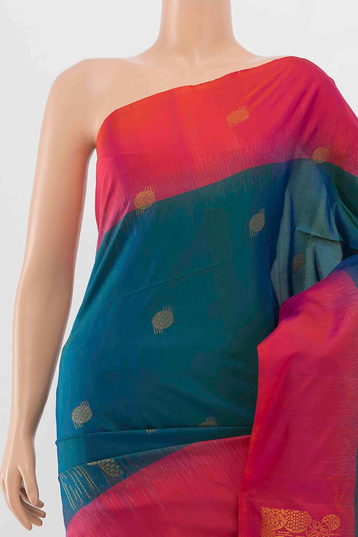 Border image of Peacock Blue Soft Silk Saree with Zari Butta on the body and Silk Border