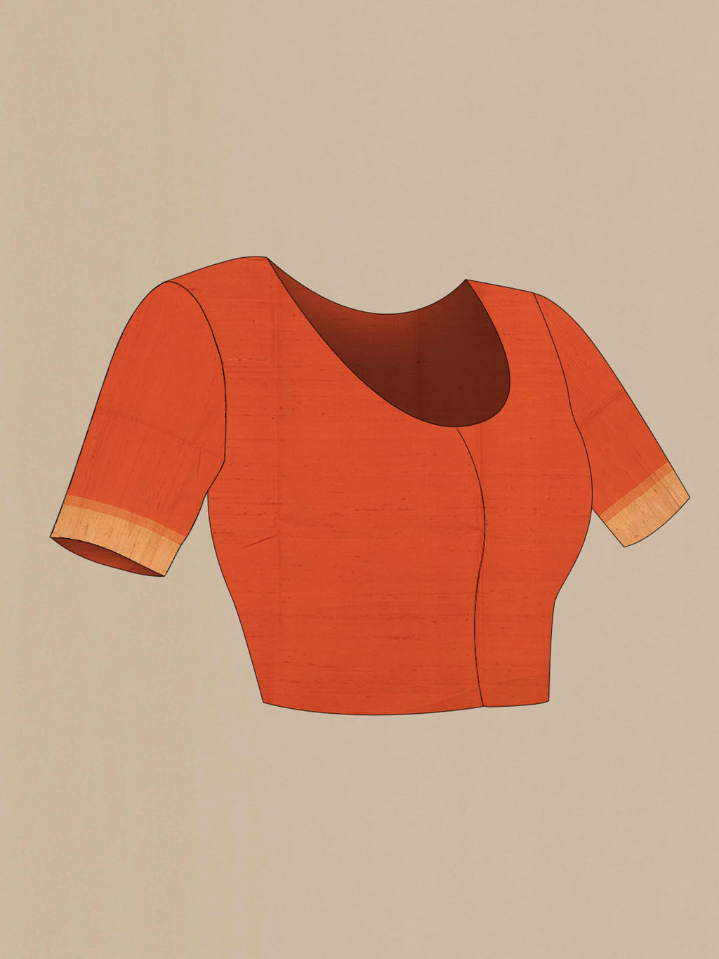 Close up image of the blouse of Rust Soft Silk Saree with Zari Butta on the body and Silk Border