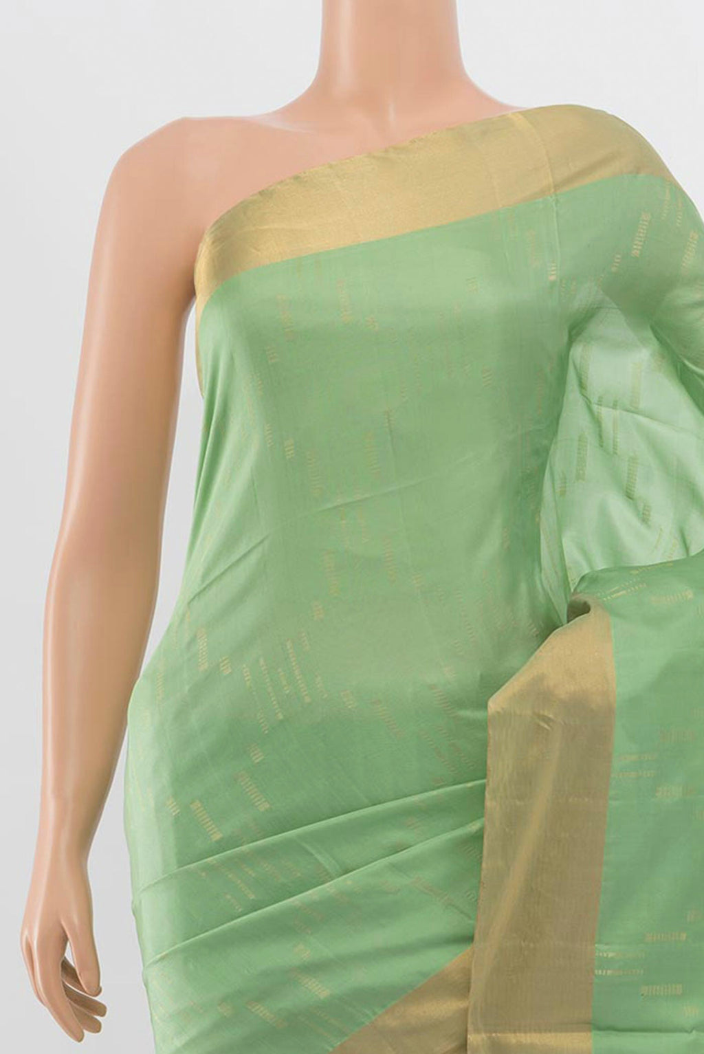 Border image of Pista Green Soft Silk Saree with Zari Butta on the body and Zari Border. 