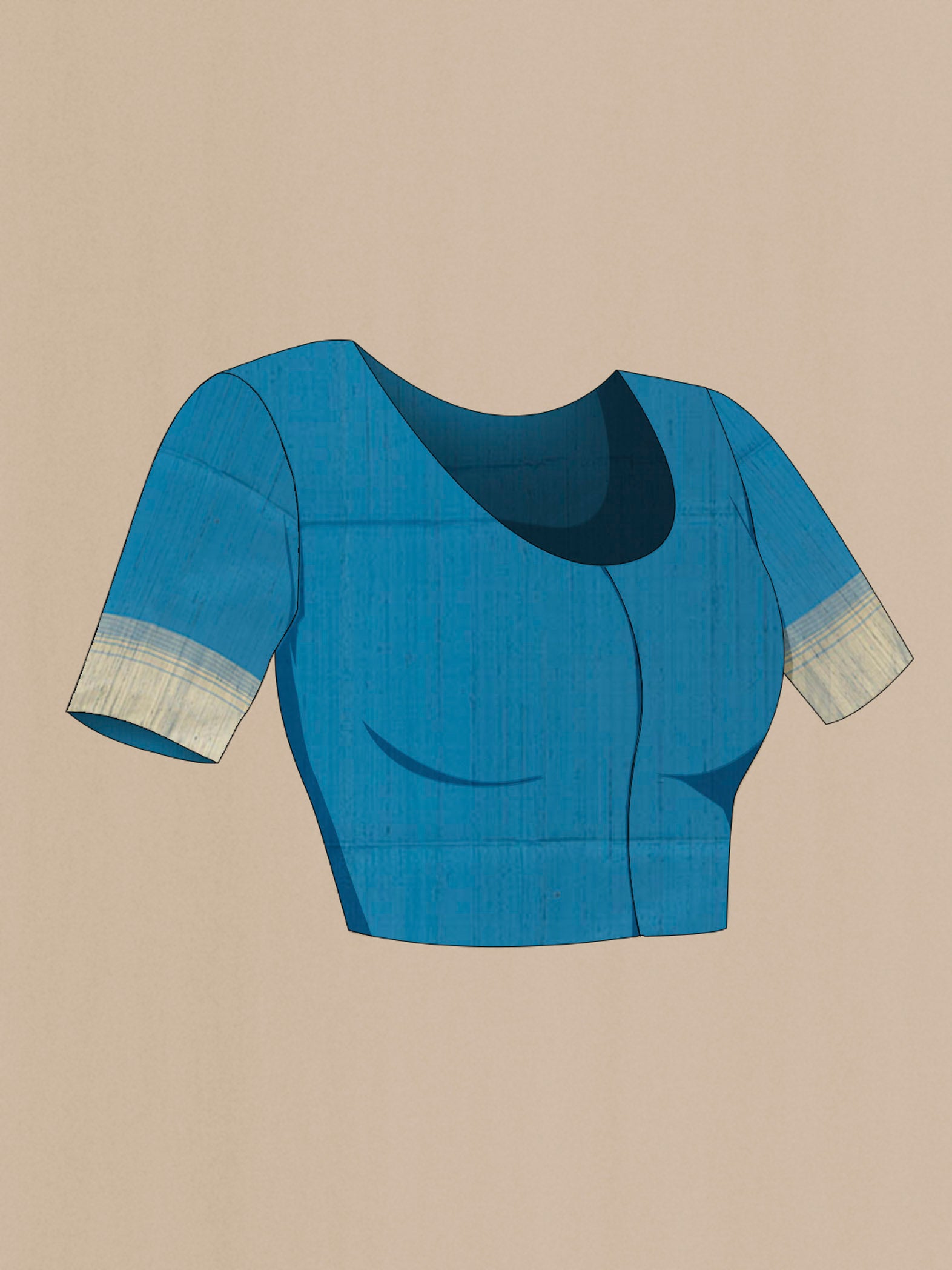 Close up image of the blouse of Light Blue Soft Silk Saree with Zari Butta on the body and Silk Border. 