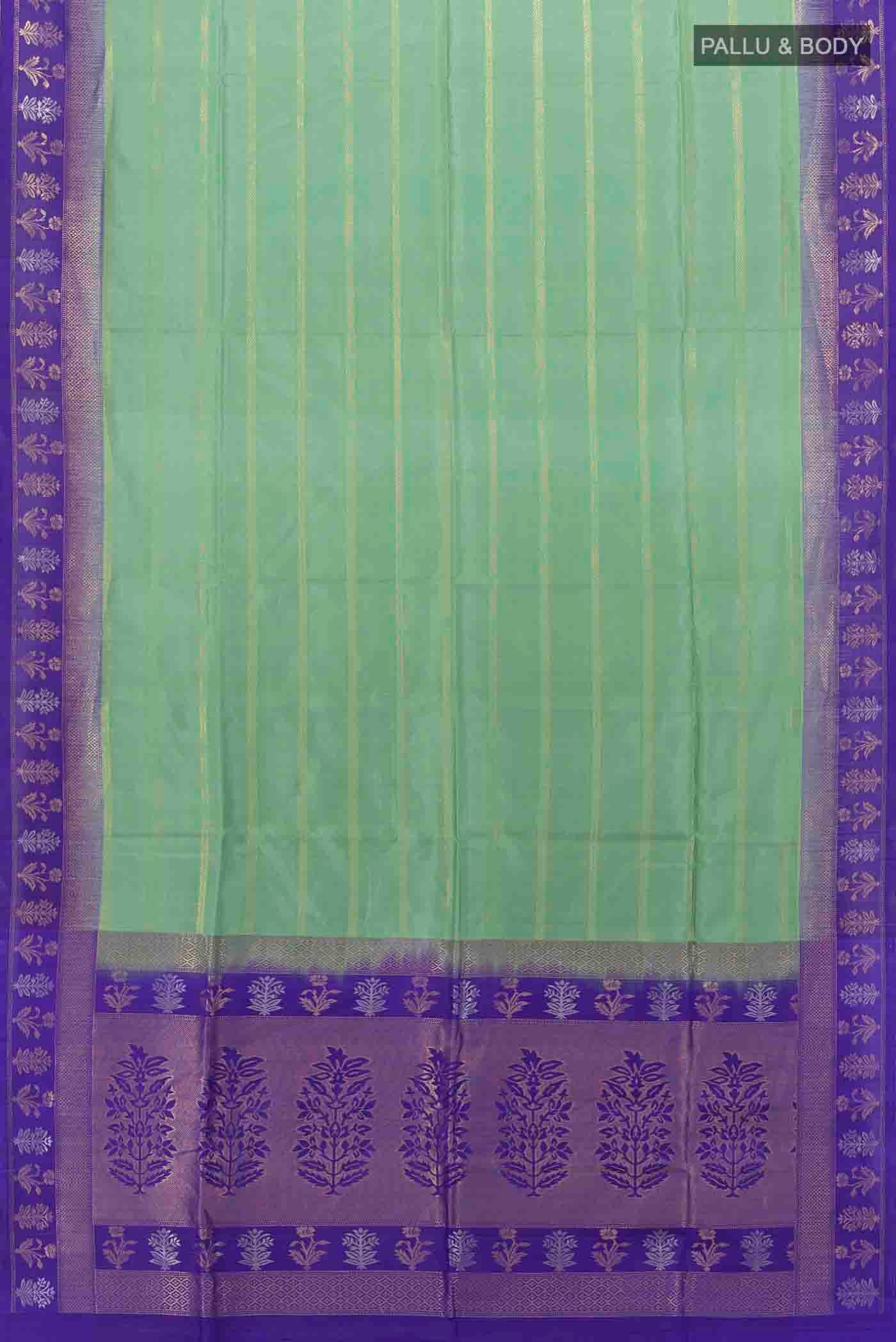 Flat view of Light Green Soft Silk Saree with Zari Butta on the body and Silk Border