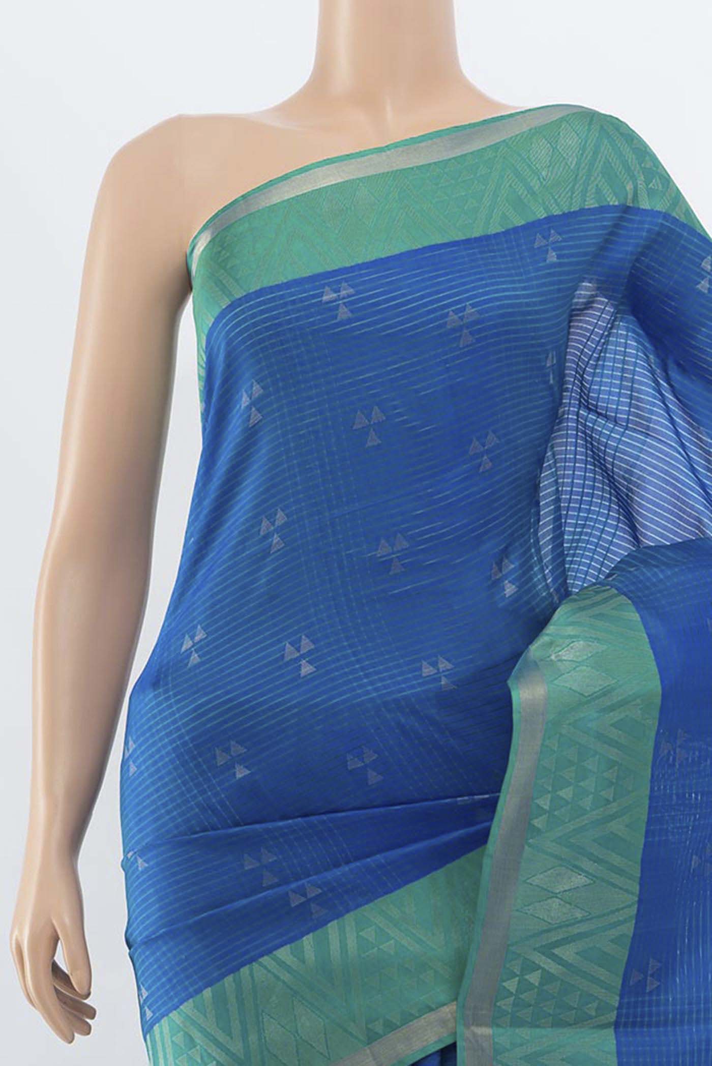 Border image of Light Blue Soft Silk Saree with Zari Butta on the body and Zari Border. 