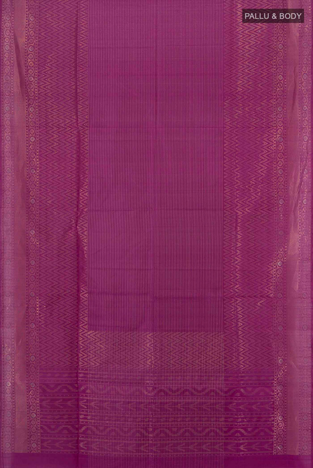 Flat view of Purple Soft Silk Saree with Zari Butta on the body and Silk Border. 