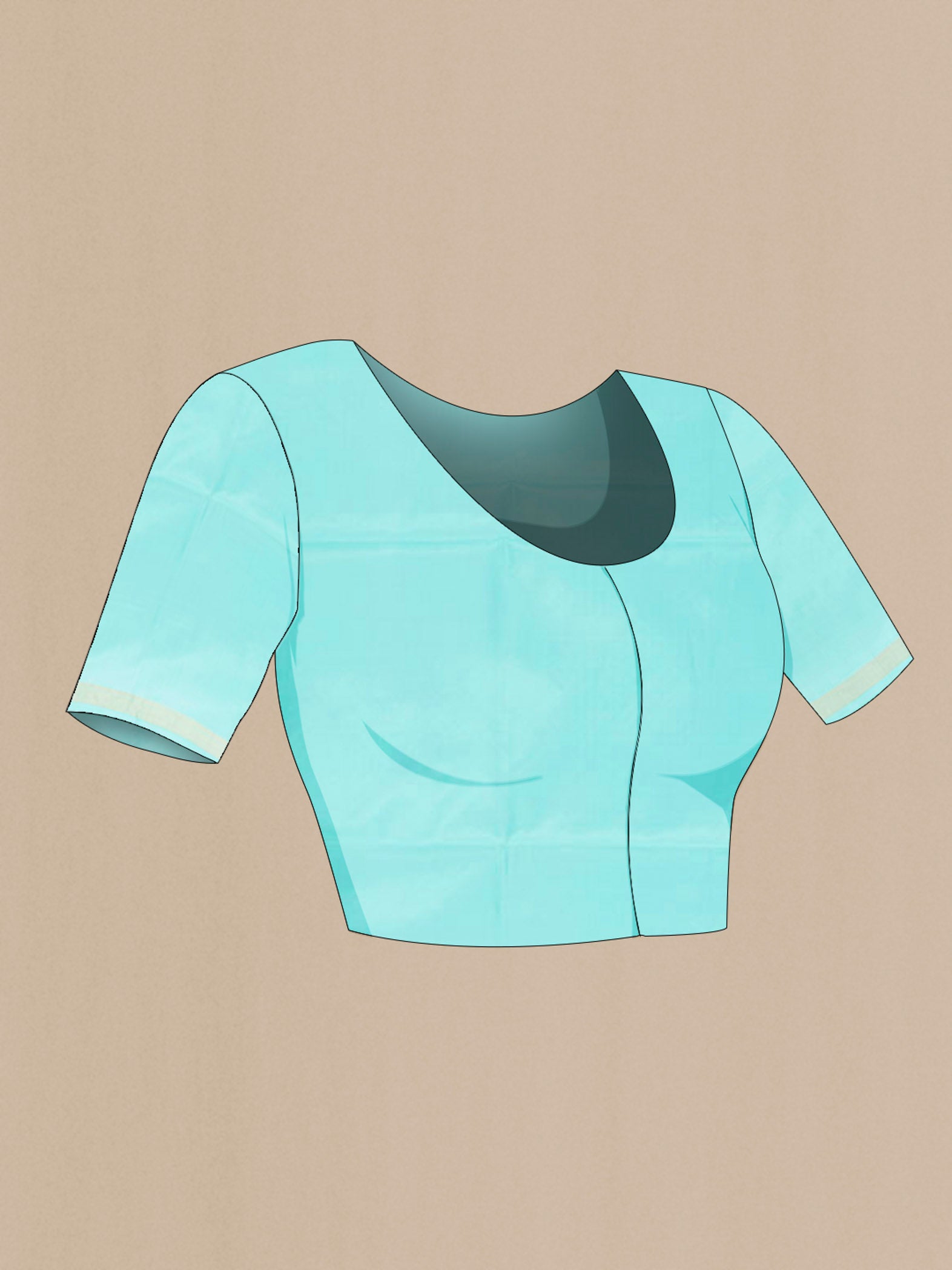 Close up image of the blouse of Sky Blue Soft Silk Saree with Zari Butta on the body and Silk Border. 