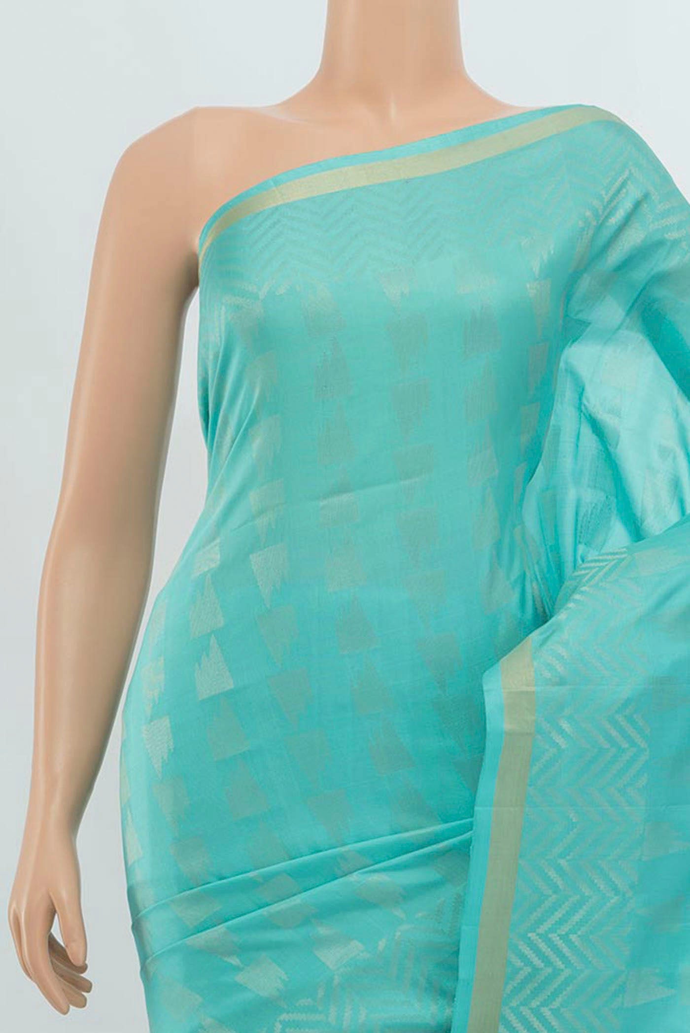 Border image of Sky Blue Soft Silk Saree with Zari Butta on the body and Silk Border. 