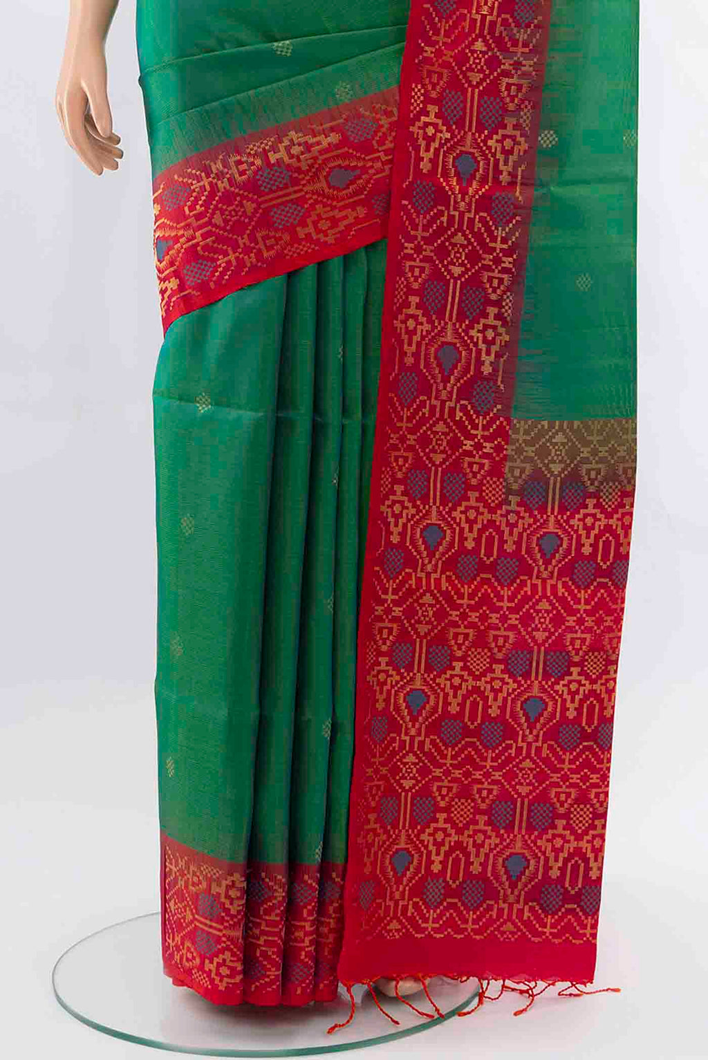 Pleats and pallu of Light Green Soft Silk Saree with Zari Butta on the body and Silk Border