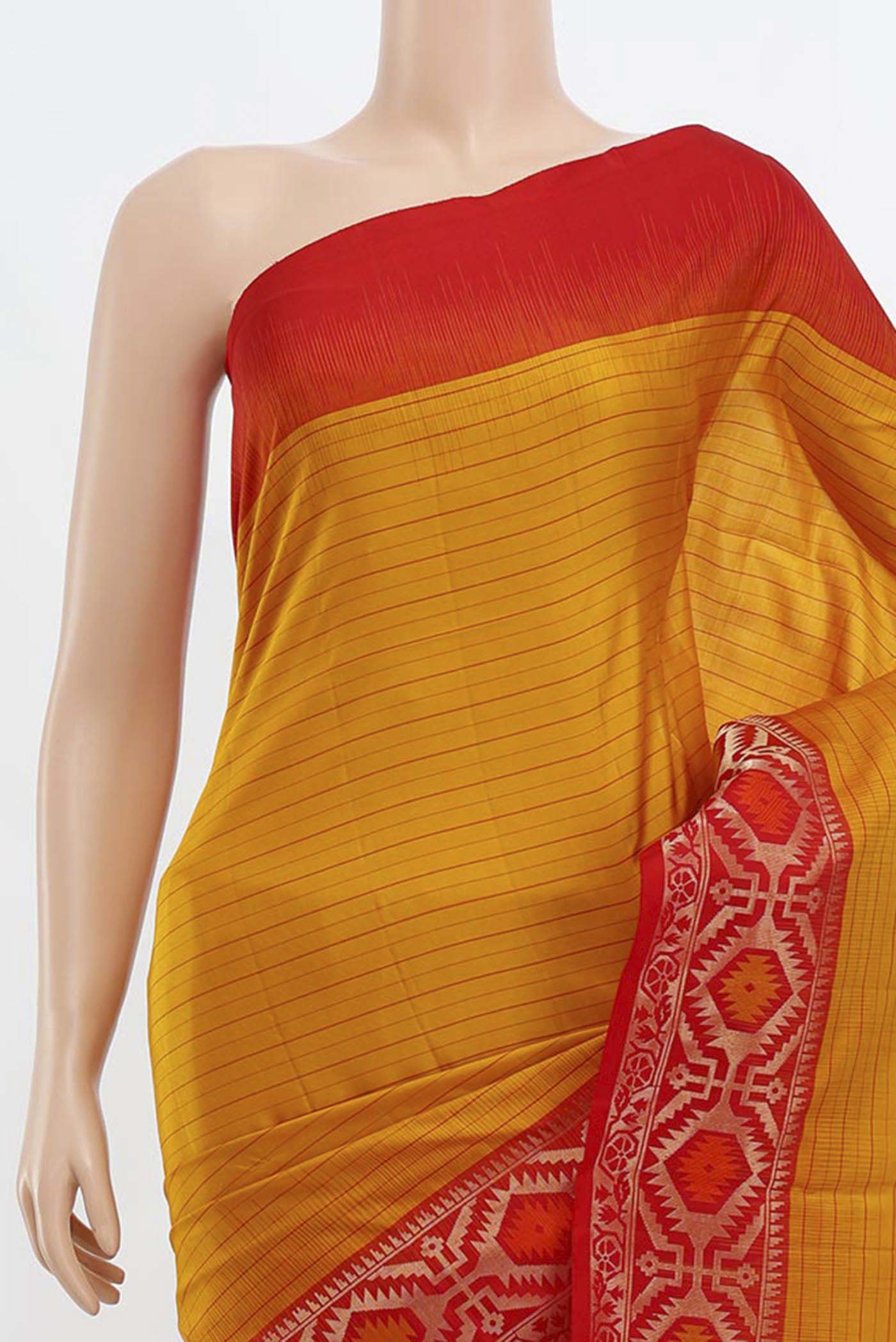 Border image of Mustard Soft Silk Saree with Zari Butta on the body and Silk Border. 