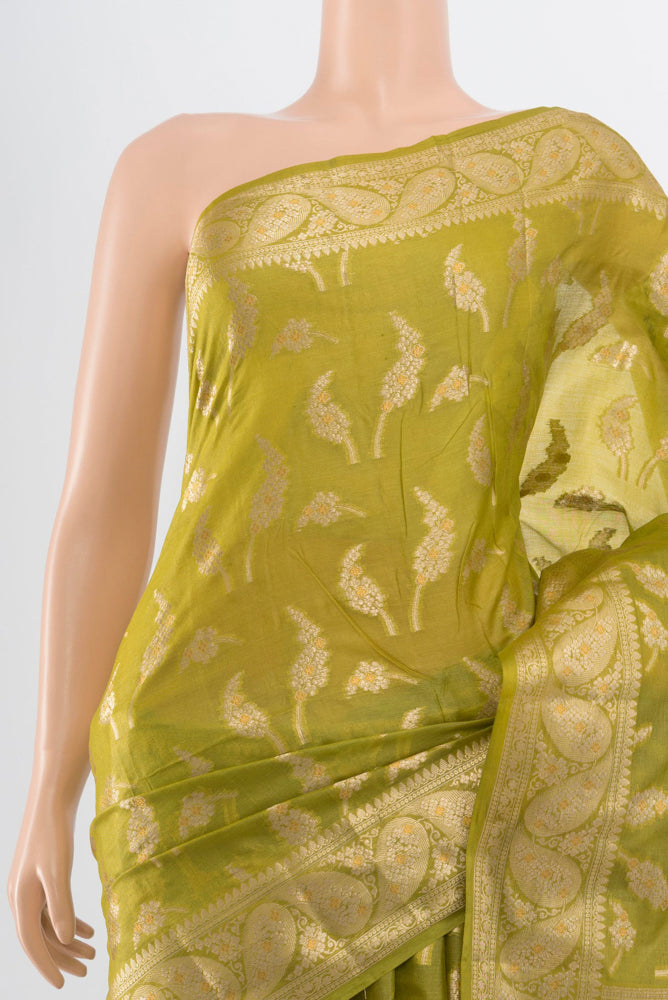 Border image of Light Green Banarasi Raw Silk Saree with Zari Butta on the body and Silk Border. 