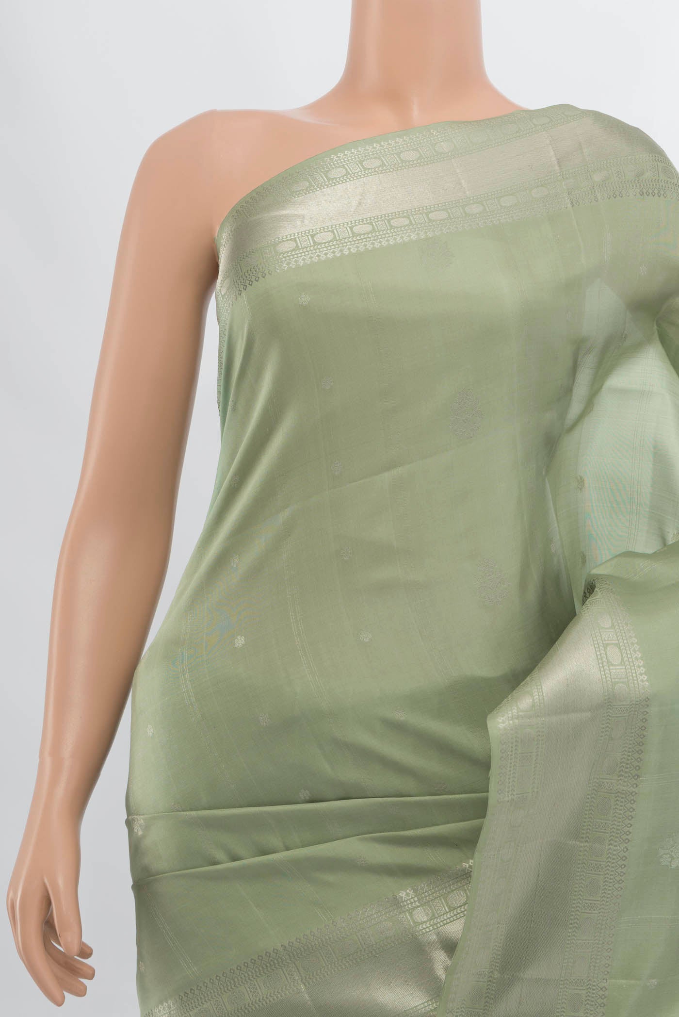 Border image of Olive Green Soft Silk Saree with Zari Butta on the body and Silk Border. 
