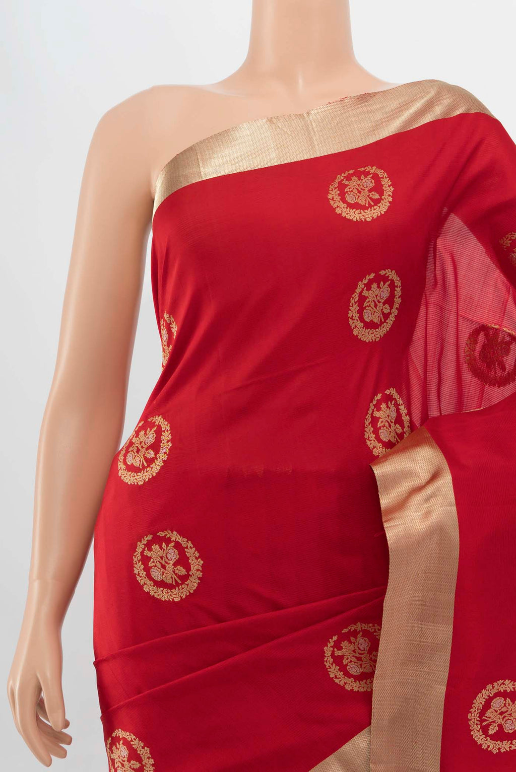 Border image of Red Soft Silk Saree with Zari Butta on the body and Silk Border. 