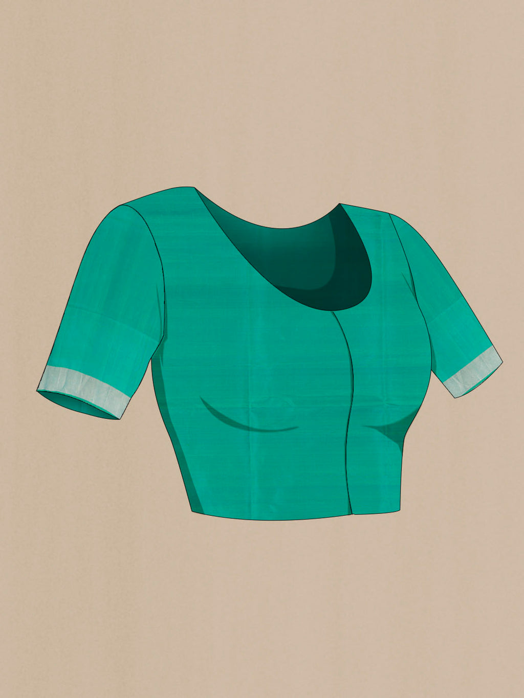 Close up image of the blouse of Light Green Soft Silk Saree with Zari Butta on the body and Silk Border. 