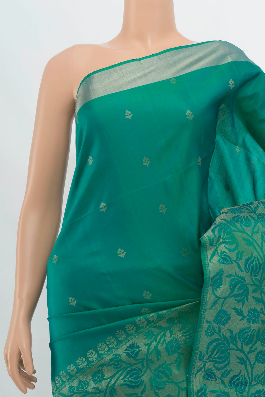 Border image of Light Green Soft Silk Saree with Zari Butta on the body and Silk Border. 