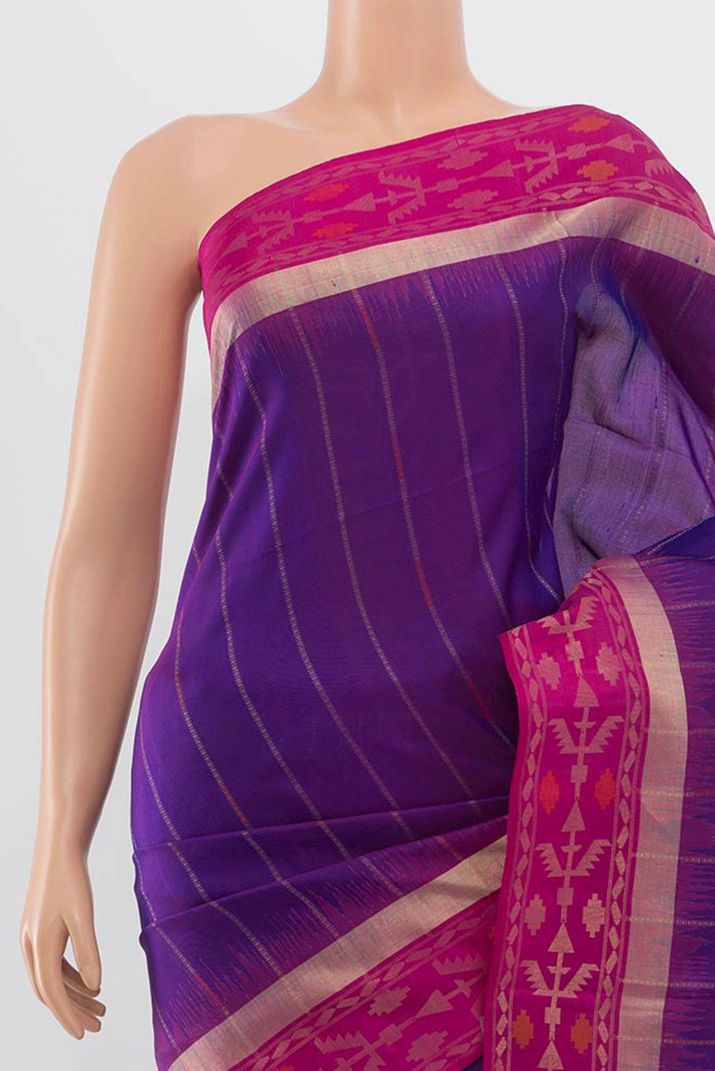 Border image of Purple Soft Silk Saree with Zari Butta on the body and Zari Border. 